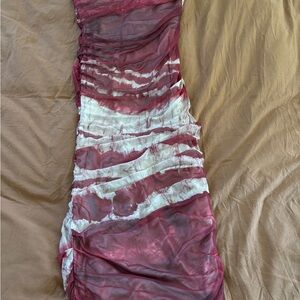 Red and White Tie-Dye Mermaid Strapless Dress